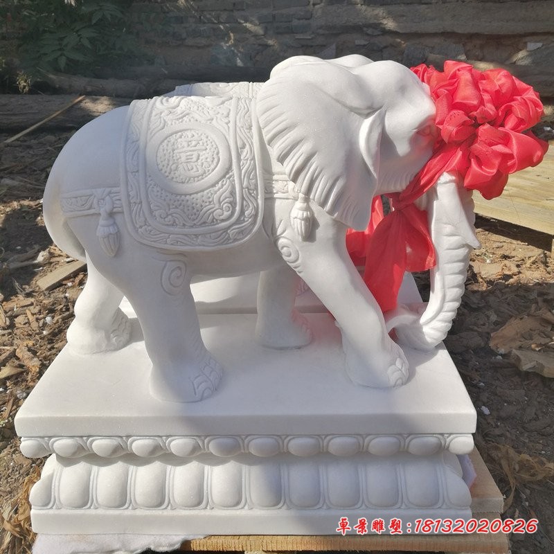 如意小象石雕，汉白玉小象 (3)