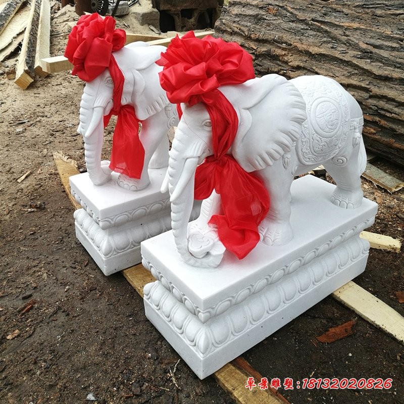 如意小象石雕，汉白玉小象 (2)