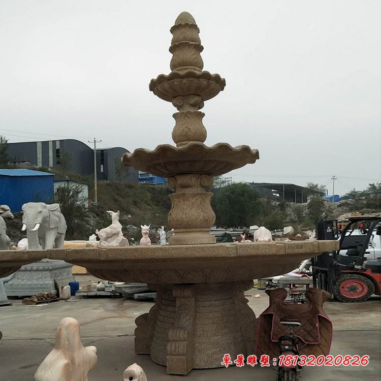 三层石喷泉，黄锈石喷泉雕塑