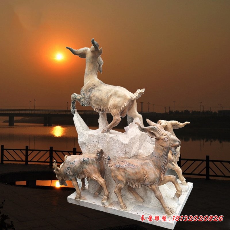 山羊石雕，晚霞红石雕动物