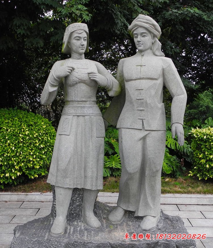 少数民族情侣石雕  大理石人物雕塑 (3)