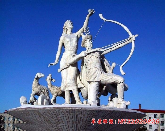 少数民族人物石雕 广场景观石雕