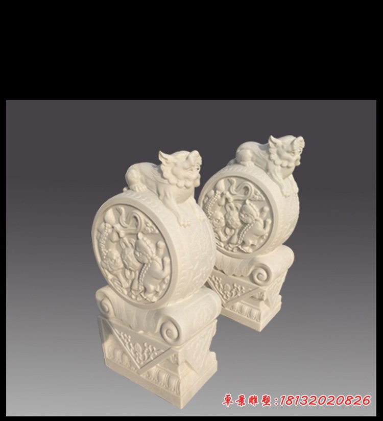 狮子石门墩，汉白玉门墩