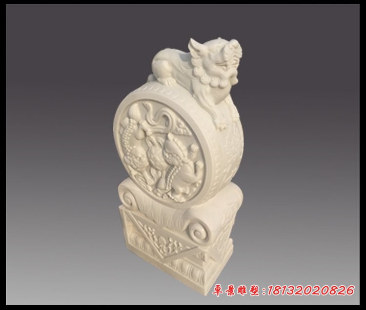 狮子石门墩，汉白玉门墩 (2)