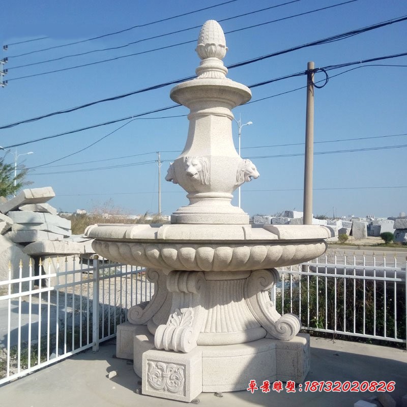 狮子头喷泉石雕，大理石欧式喷泉
