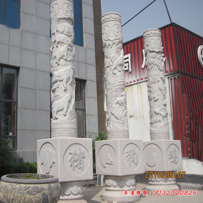 十二生肖柱子，广场石雕柱子 