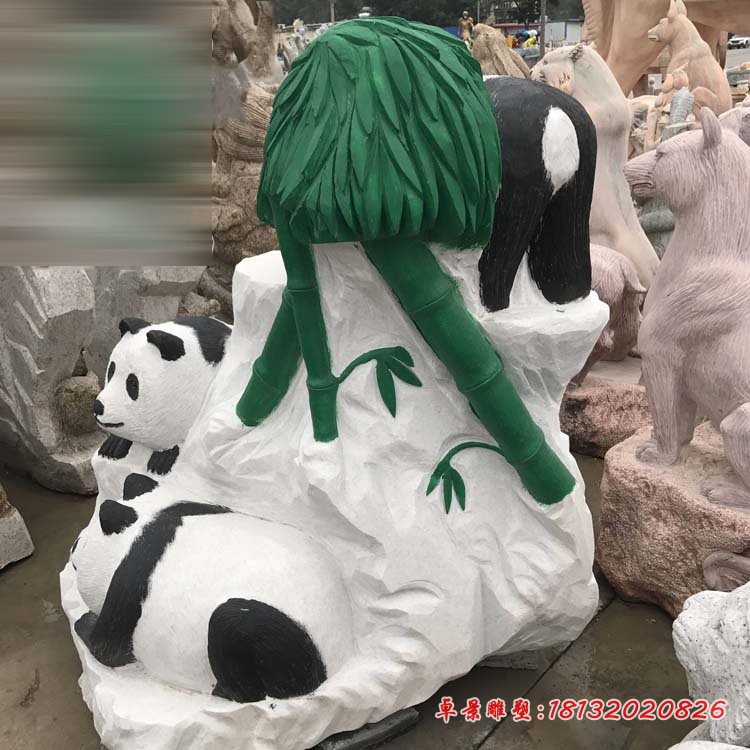 石雕大熊猫，公园动物摆件 