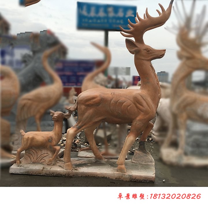 石雕鹿，公园石雕动物摆件