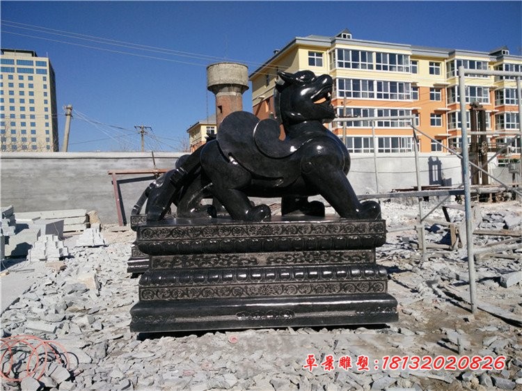 石雕貔貅，黑石神兽雕塑 (4)