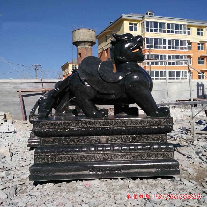 石雕貔貅，黑石神兽雕塑 (2)
