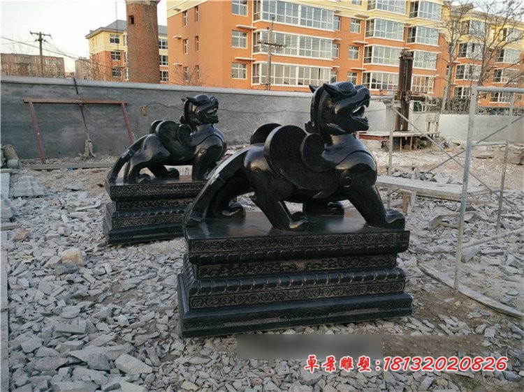 石雕貔貅，黑石神兽雕塑 (6)