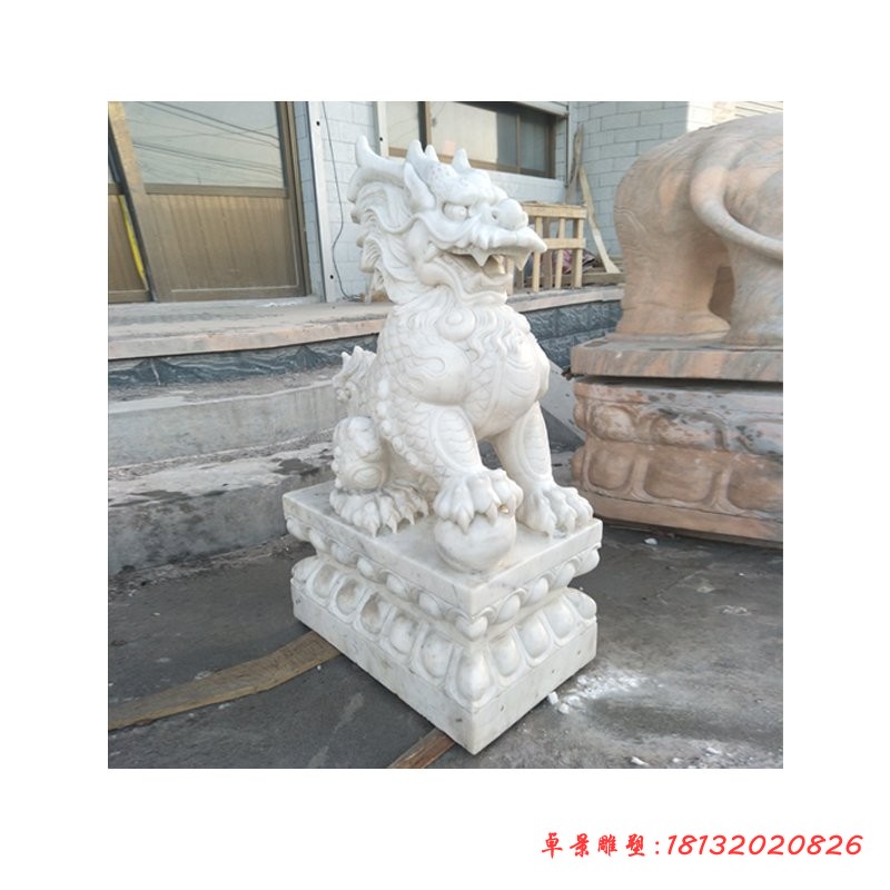 石雕麒麟，汉白玉神兽 (3)