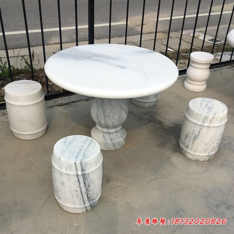 草白玉桌凳石雕 公园石雕桌凳