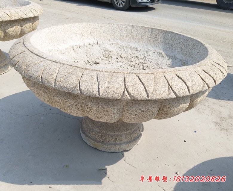 大理石花盆雕塑，步行街花盆石雕 