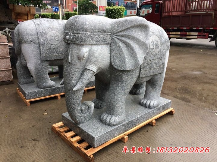 大理石进宝大象石雕 门口招财大象石雕 
