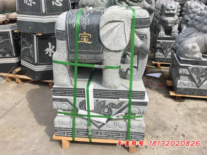 大理石进宝大象石雕 门口招财大象石雕