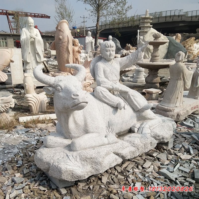 大理石牧童牛，公园牛石雕