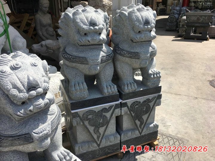 大理石狮子雕塑 门口镇宅狮子石雕