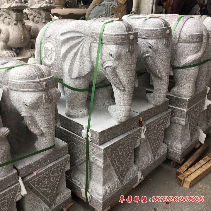大理石招财进宝大象 门口石雕大象 (2)