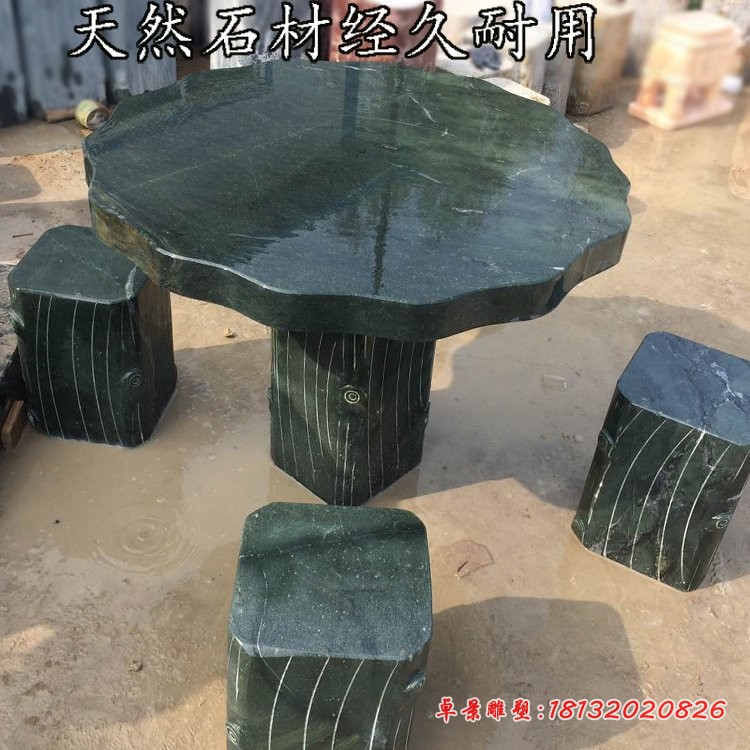 仿木头桌凳石雕，公园方形桌凳石雕 (2)