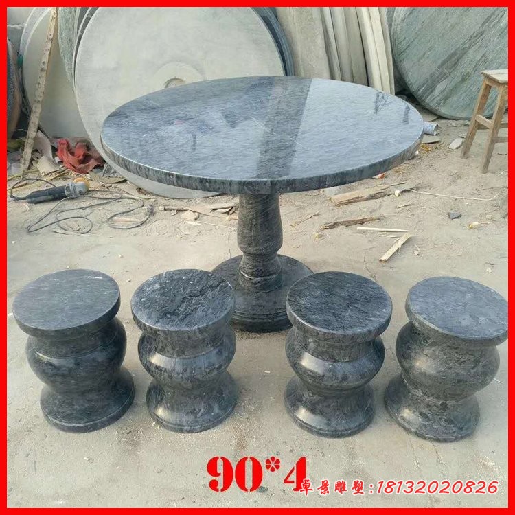 公园圆桌凳石雕，石桌凳 