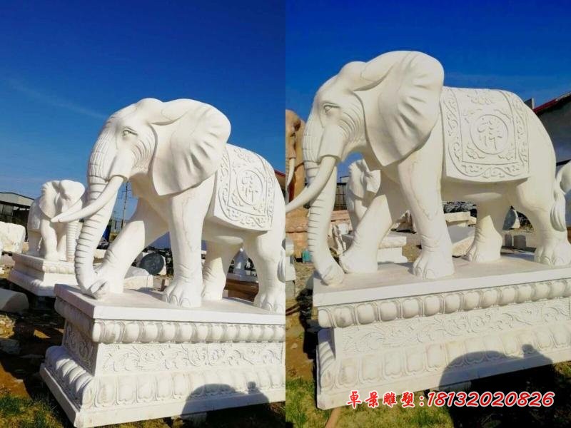 汉白玉大象雕塑，石雕吉祥如意大象 (2)