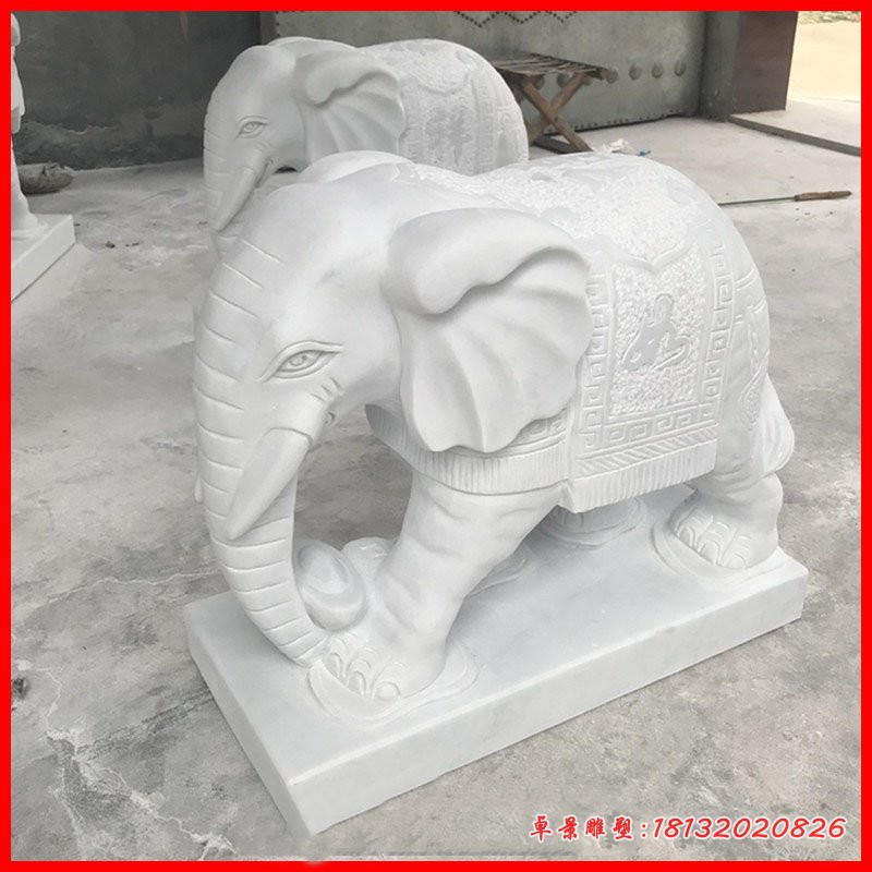 汉白玉大象雕塑，石雕吉祥如意大象