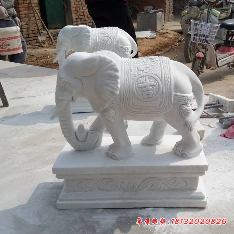 汉白玉大象雕塑，石雕吉祥如意大象 (3)