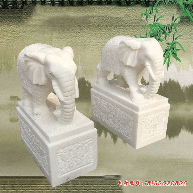 汉白玉大象雕塑，石雕吉祥如意大象 (4)
