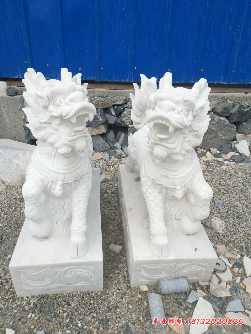 汉白玉门口麒麟石雕 坐式石雕麒麟 (5)