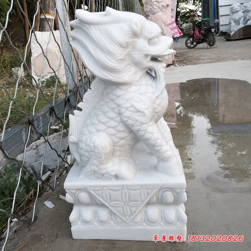 汉白玉门口麒麟石雕 坐式石雕麒麟 (2)