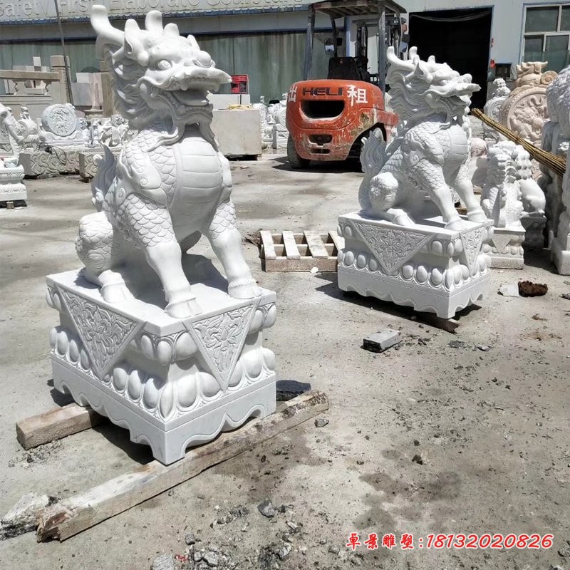 汉白玉门口麒麟石雕 坐式石雕麒麟 (4)