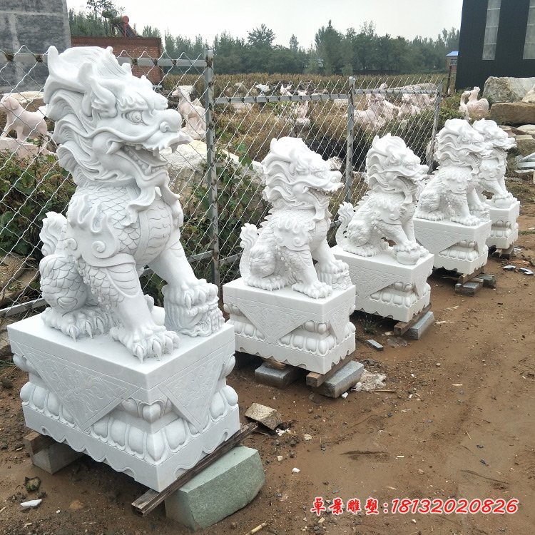 汉白玉门口麒麟石雕 坐式石雕麒麟 (7)