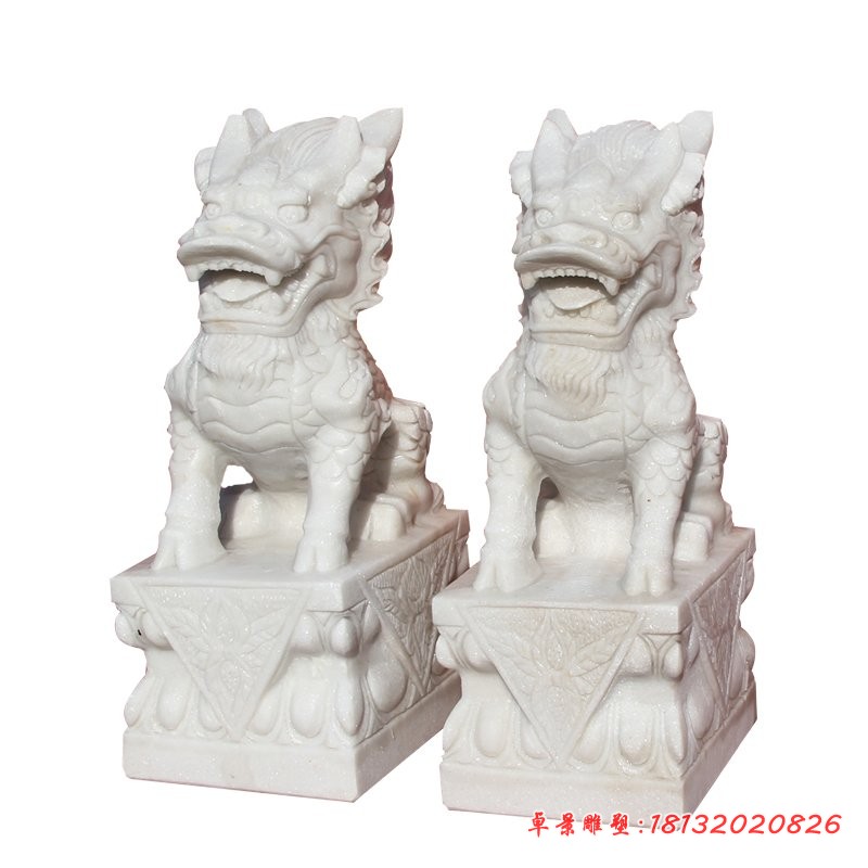 汉白玉门口麒麟石雕 坐式石雕麒麟