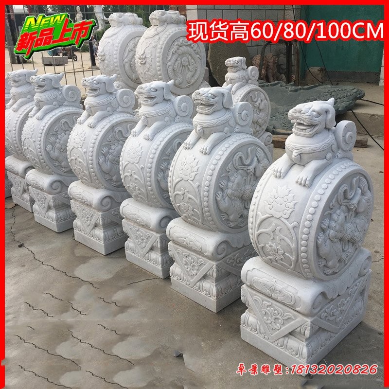 汉白玉貔貅门墩 门口招财抱鼓石