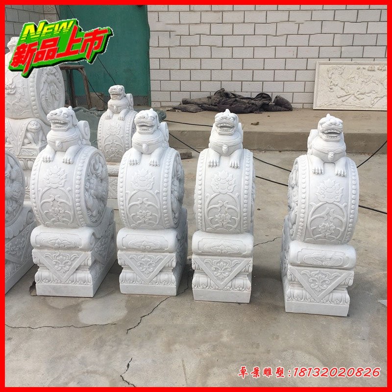 汉白玉貔貅门墩 门口招财抱鼓石 