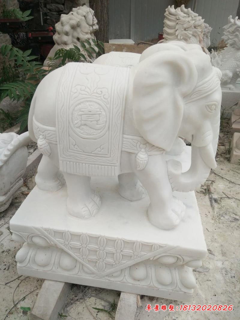 汉白玉如意小象石雕，门口招财小象石雕 