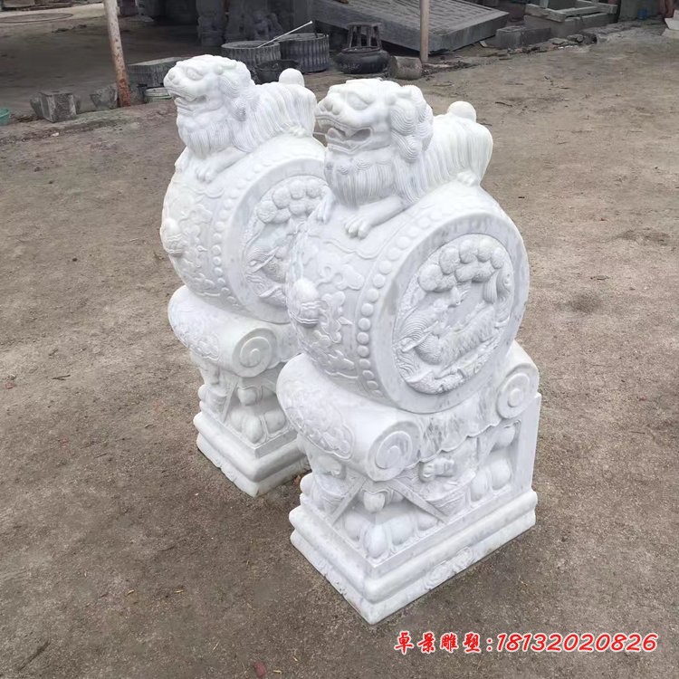 汉白玉狮子抱鼓石，石雕门墩 