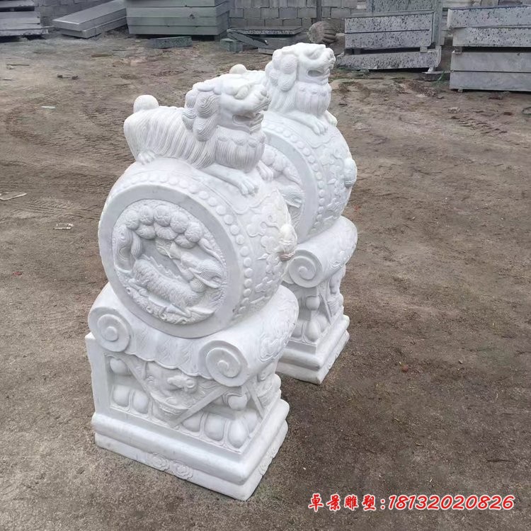 汉白玉狮子抱鼓石 镇宅石雕门墩 