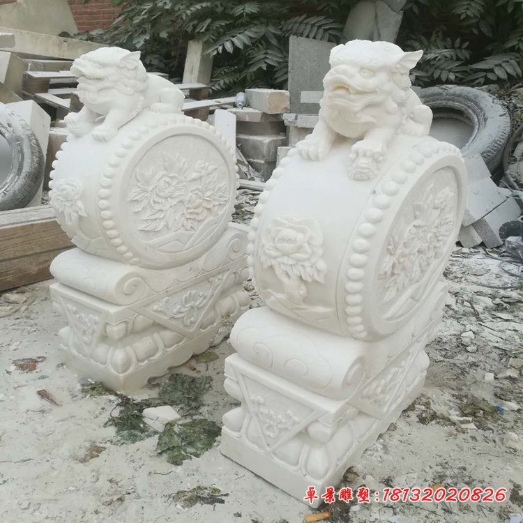汉白玉狮子门墩 门口镇宅抱鼓石