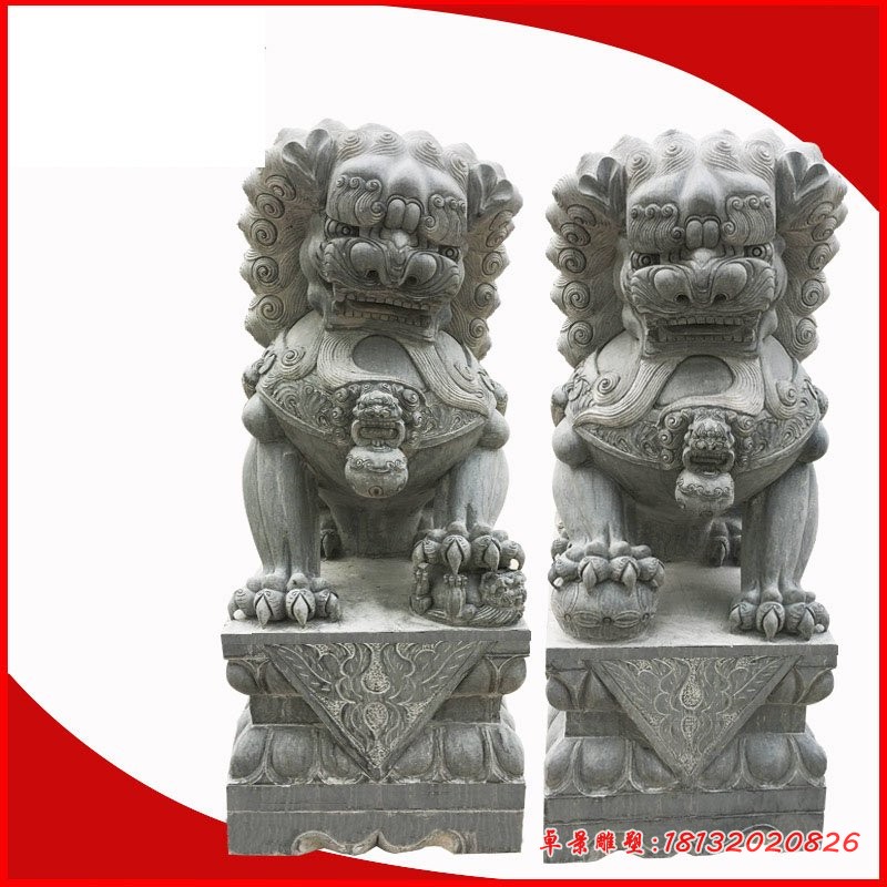 青石北京狮，门口镇宅狮子石雕 