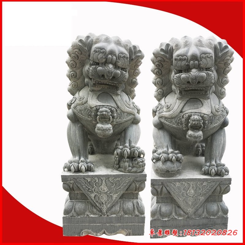 青石仿古踩球北京狮 门口看门狮子石雕