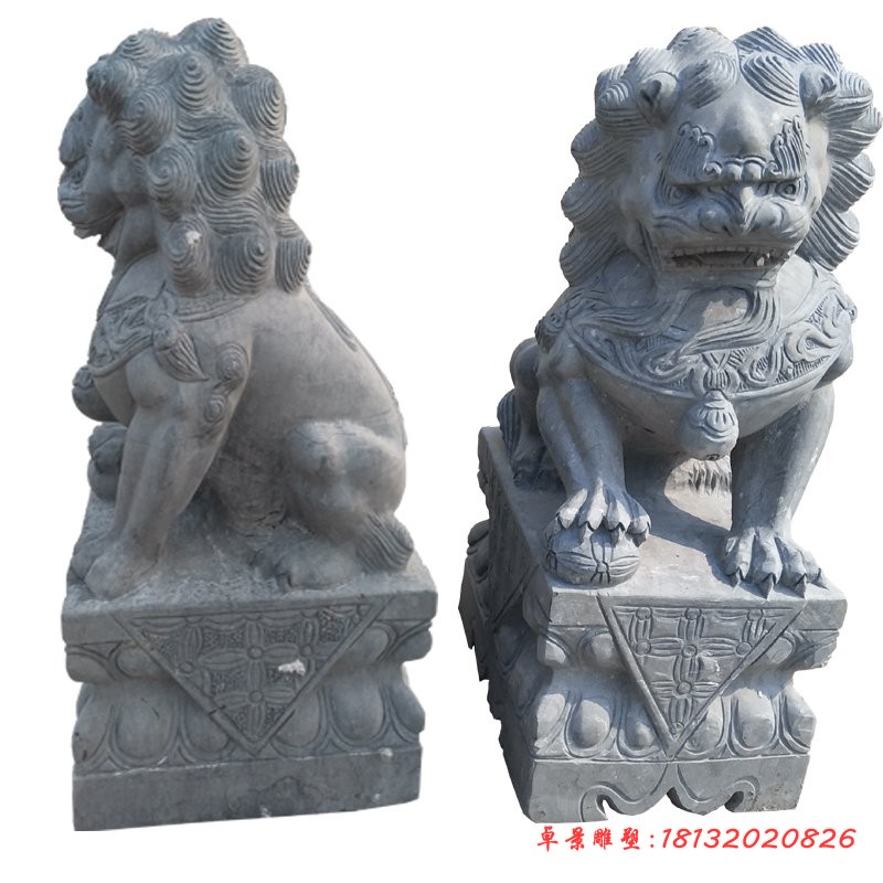 青石仿古踩球狮子  北京狮石雕