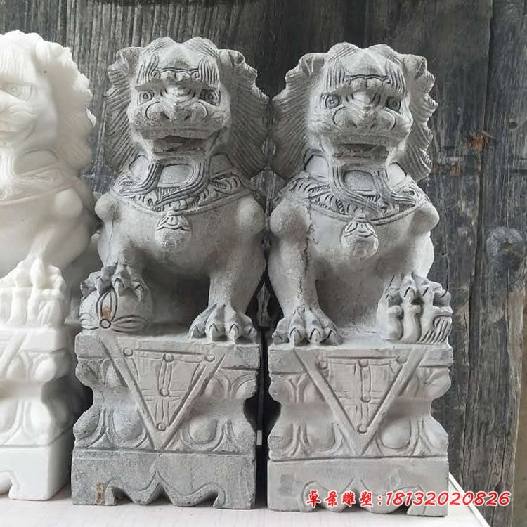 青石仿古踩球北京狮 门口看门狮子石雕 