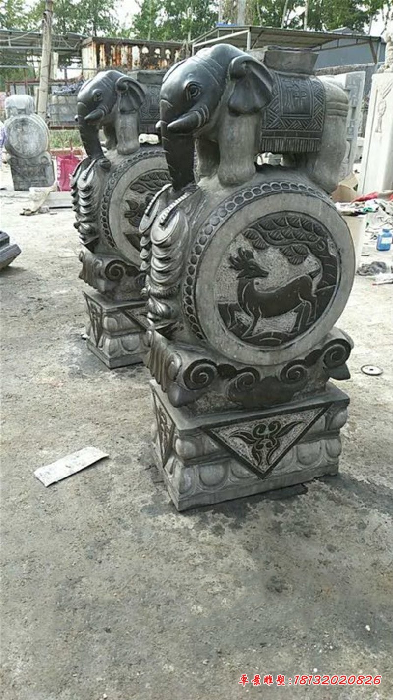 青石仿古大象门墩 门口镇宅抱鼓石