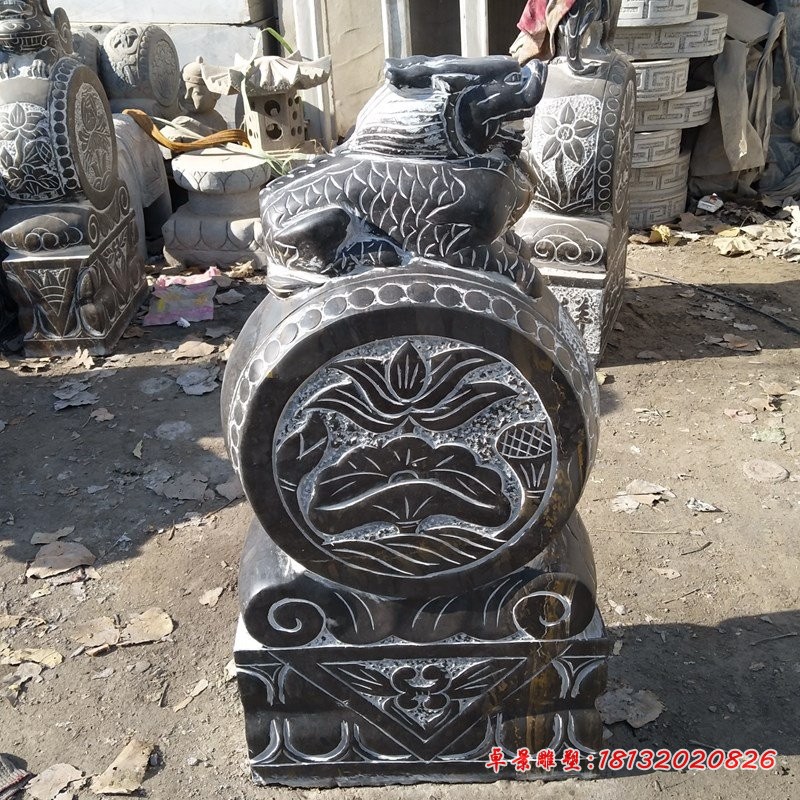 青石麒麟抱鼓石 门口镇宅门墩