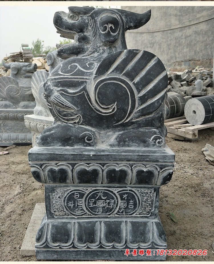 日进斗金貔貅石雕 青石坐式招财貔貅