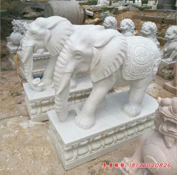 如意大象石雕，汉白玉大象石雕 
