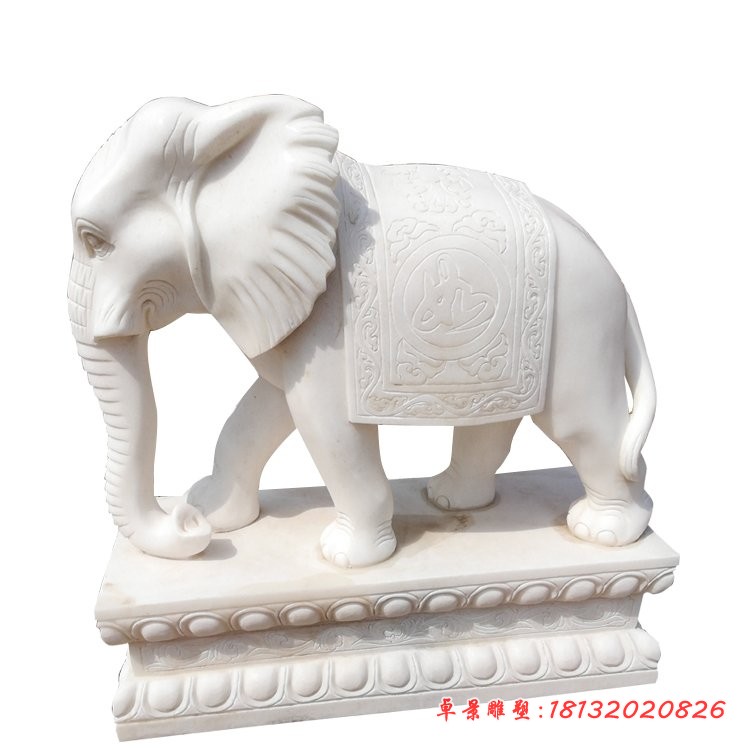 如意大象石雕，汉白玉大象石雕
