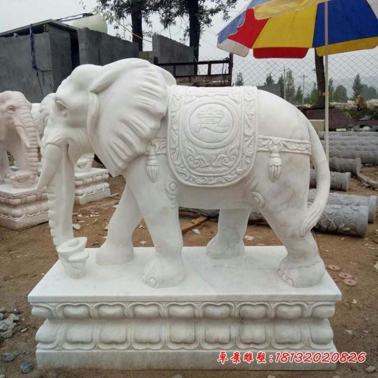 如意大象石雕，汉白玉大象石雕